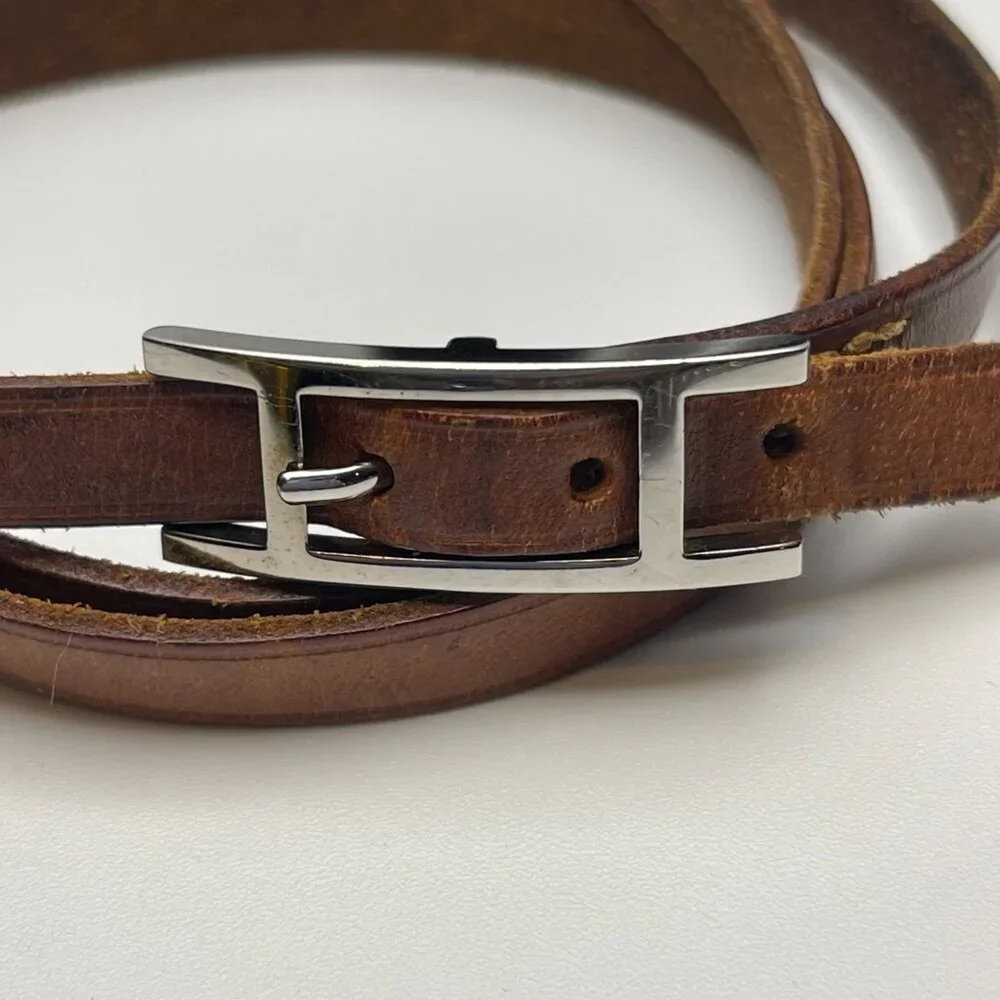 Hermès Vintage Hapi 4 Tours Leather Bracelet w/ Palladium Plated Buckle-Preowned